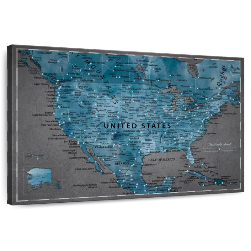 Push Pin USA Milstead On Dark Gray, 26" H x 39" W