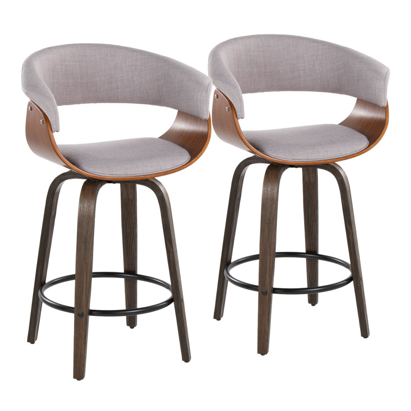 Vintage Mod Fixed-Height Counter Stool - Set Of 2, Gray/Black
