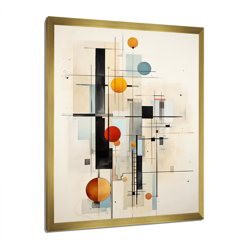 «Winvian Beige Blue Supreme», impression géométrique sur toile, Encadrement doré, H 32 po x l 16 po x P 1 po