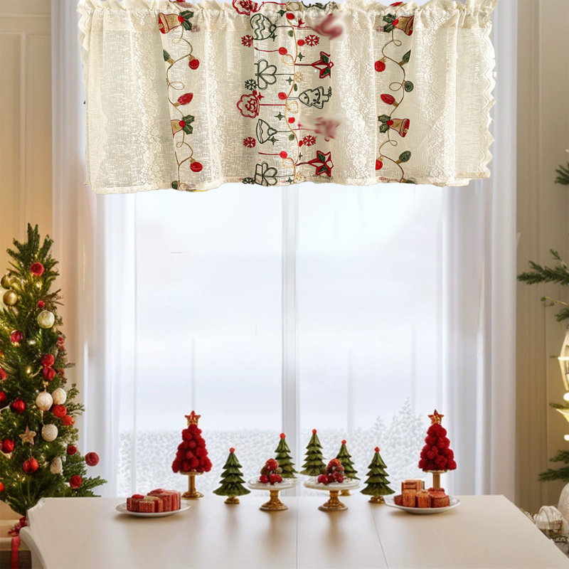 Kbndieu Christmas Curtains Christmas Embroidery Short Curtains Holiday Theme Decorations Pastorals Style Cafes Decorative Curtains Suitable for Christmas Decoration