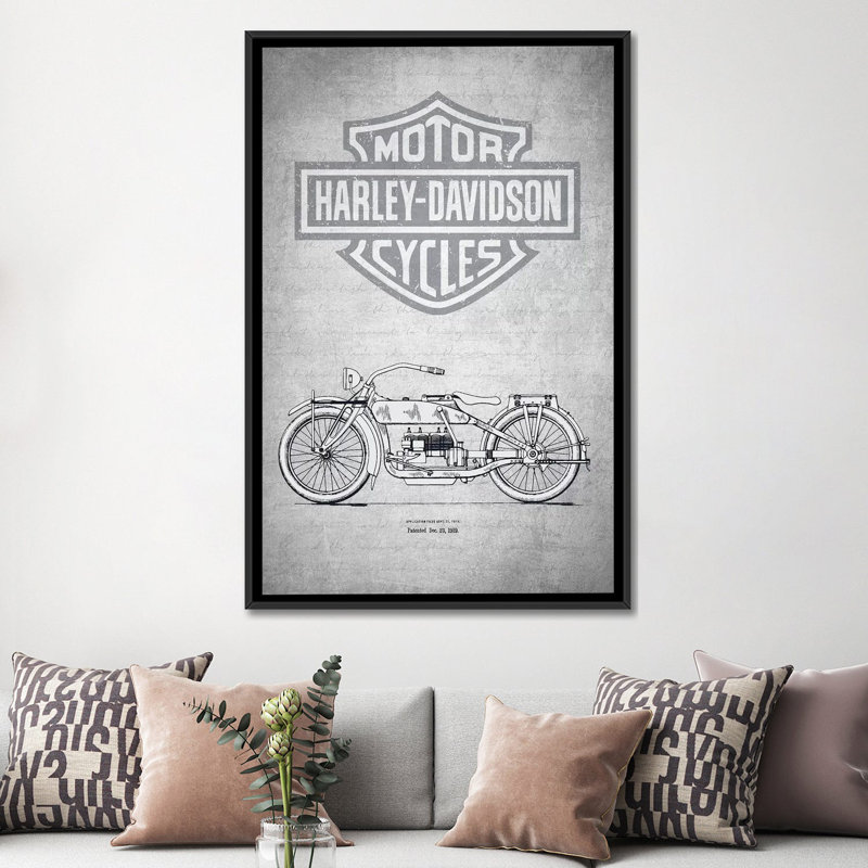 «Harley-Davidson Motorcycles I», impression sur toile, H 26 po x l 18 po x P 1,5 po, Toile avec cadre noir, Pas de tapis