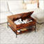 Table basse à plateau relevable Farmhouse avec hauteur réglable et rangement, centre multifonctionnel pour la famille avec compartiment caché et 3 tablettes