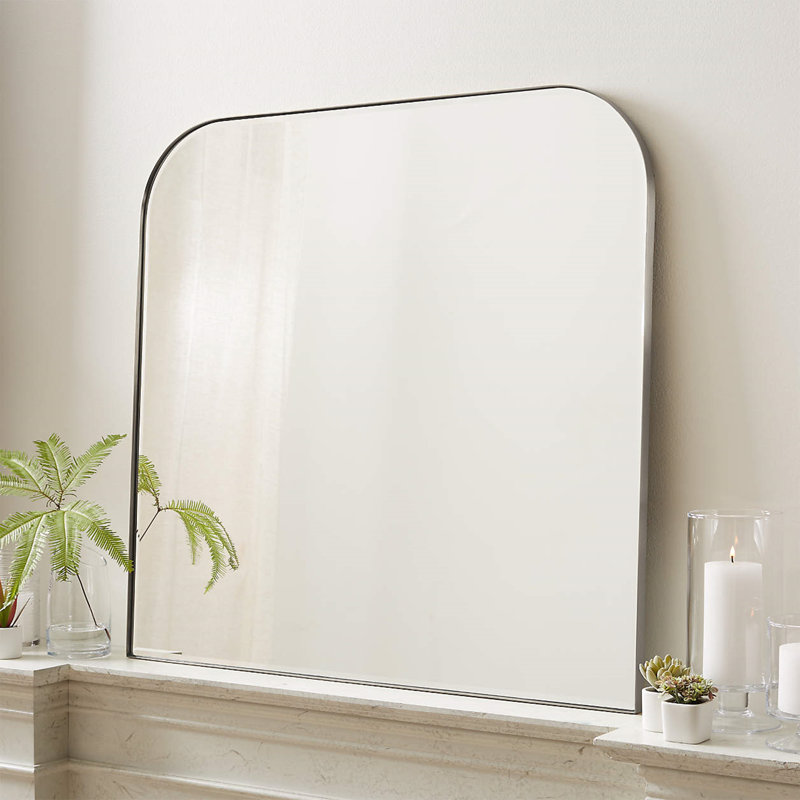 Grand miroir mural arqué Bhargava pour salle de bain, salon, Chrome, 30 po x 34 po