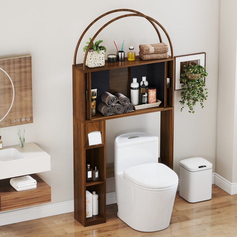 Meuble de rangement arqué au-dessus des toilettes, meuble de rangement de salle de bain autoportant avec étagères