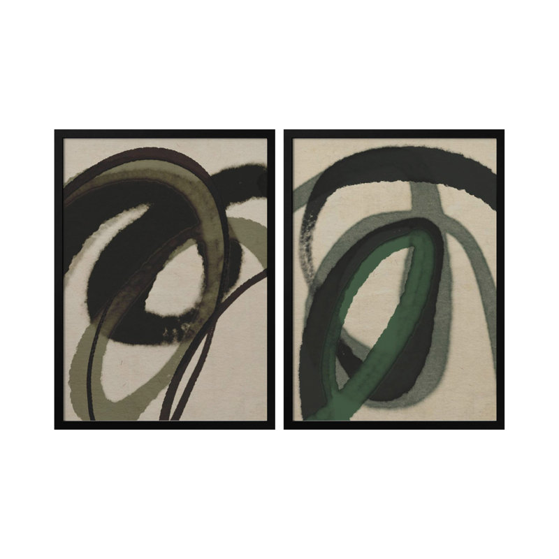 «Green Water Color», ensemble de deux impressions murales texturées encadrées, Noir, H 14 po x l 20 po