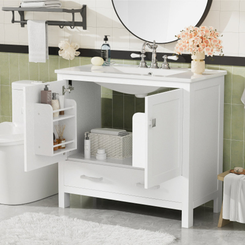 36" Bathroom Vanity with Ceramic Sink, White