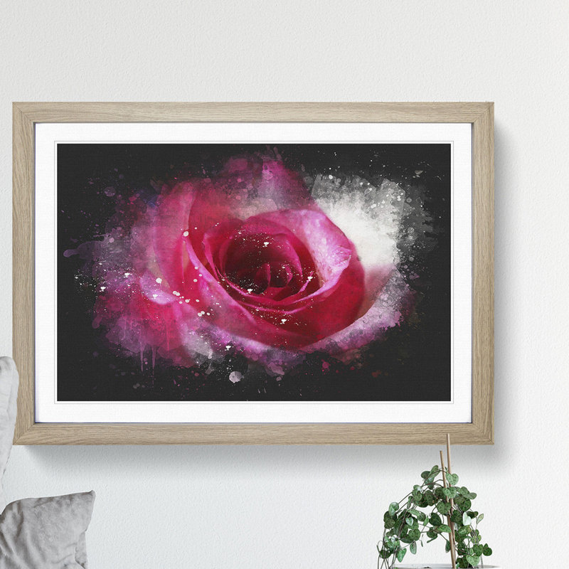 Pink Rose Flower Vol.7 - Picture Frame Graphic Art, 36cm H x 48cm W x 2cm D, Black Framed