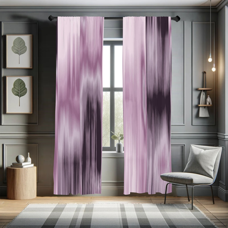 Microfiber Floral Semi-Sheer Rod Pocket Curtain Panels, 28" W x 95" L, Purple/Black