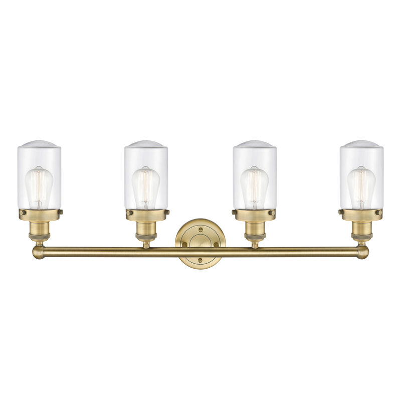 Éclairage pour meuble-lavabo à intensité variable à 4 lumières Erkson, Transparent, Laiton brossé