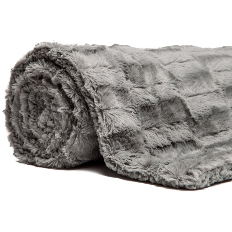 Jeté de lit en fausse fourrure, Gris, L 50 po x L 65 po