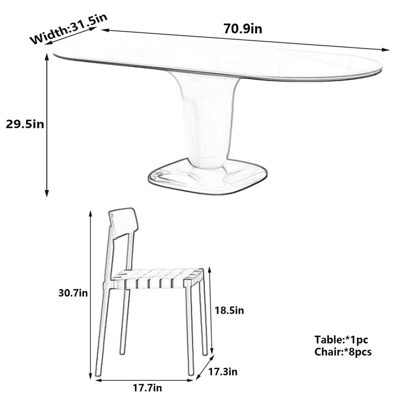 Ensemble de table de salle à manger ovale crème L 70,9 po x l 31,5 po Creamy Hues