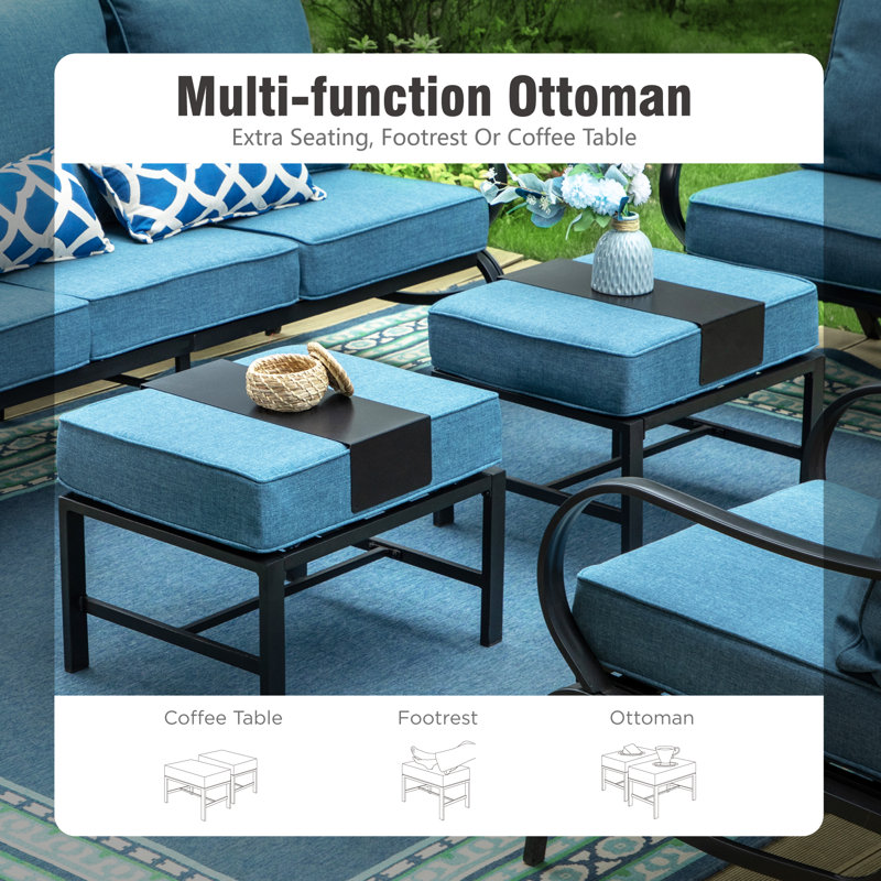 Tapasi Patio Conversation Set with Rocking Lounge Chairs  & Sofa, Yes, Denim Blue