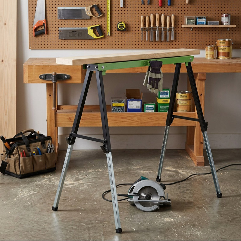 Paquet de 2 chevaux de scie pliables réglables LifeSky: capacité de charge de 660 lb et 12 positions de hauteur - Support de travail en acier robuste pour les projets de bricolage de garage - Conception portable peu encombrante