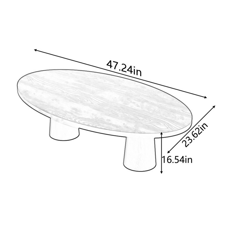 Table basse simple en bois massif de conception ovale, H 16,54 po x L 47,24 po x l 23,62 po, Noir, noir, noir, noir