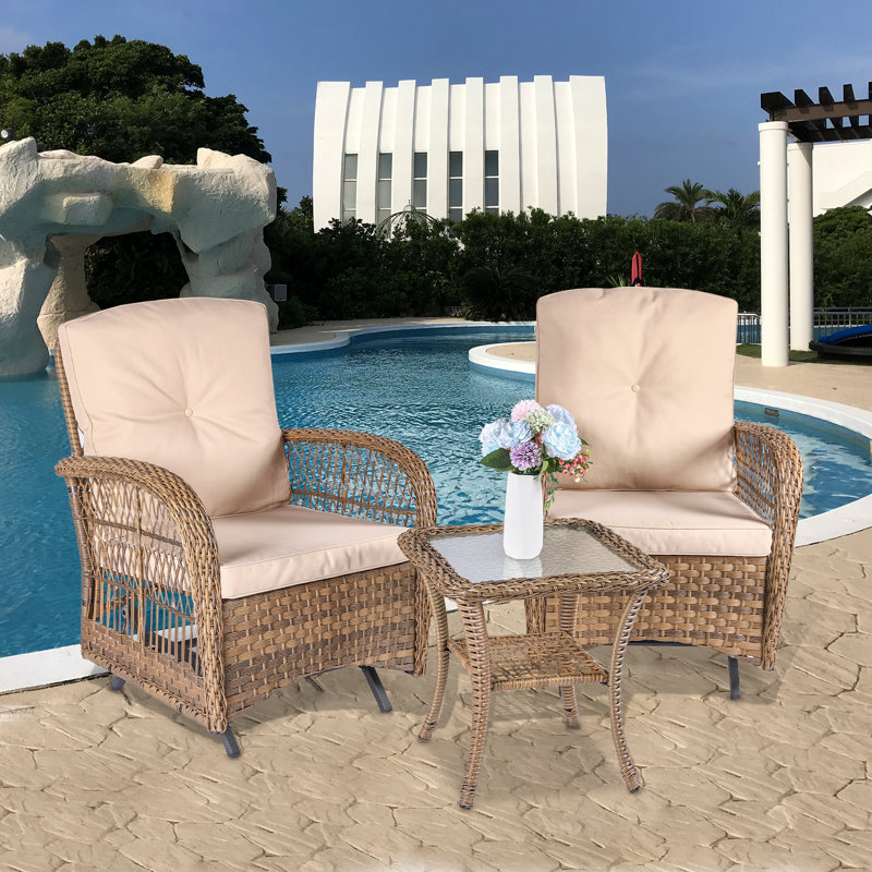 Vosburgh 2 - Person Patio Conversation Set with Cushions, Brown, Blush