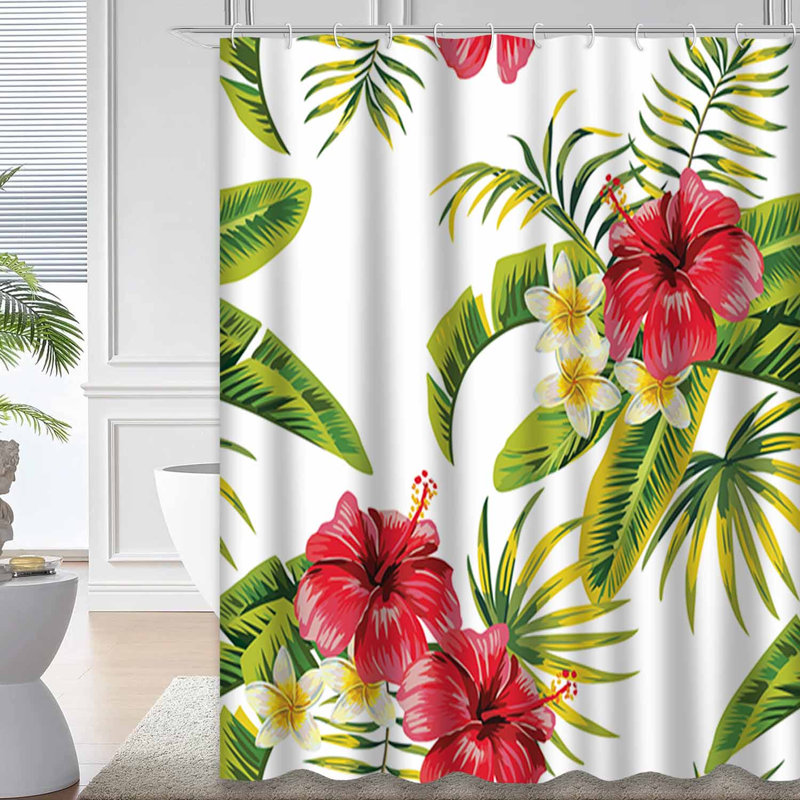 Rideau de douche imperméable à motif hibiscus tropical avec 12 crochets, L 72 po x l 78 po