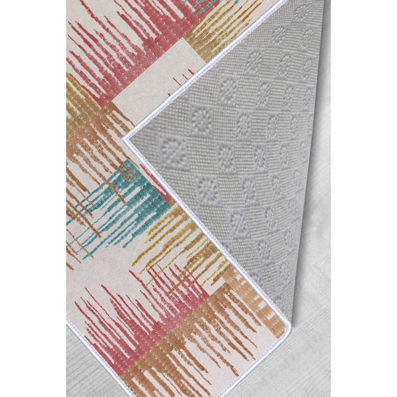 Tapis beige / bleu / rose Ahearn, Rectangle 4 pi 7 po x 7 pi 3 po