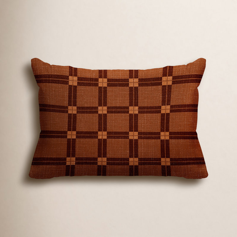Plaid Outdoor Reversible Throw Pillow, Burnt Orange, 18"H x 25"W