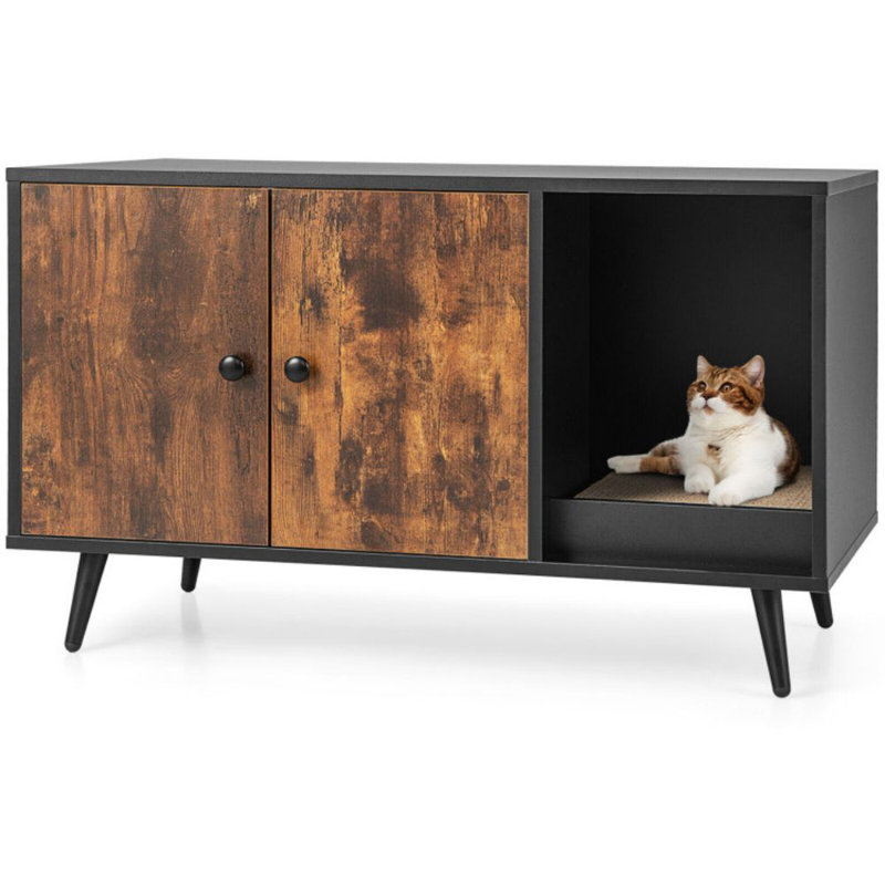 Eccleshall Cat Litter Box Enclosure W/ Cat Litter Catch Indoor Cat Cabinet For Living Room