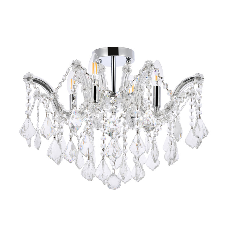 Plafonnier semi-encastré géométrique de style lustre à 4 lumières de 18 po Stockard, Chrome, Coupe royale