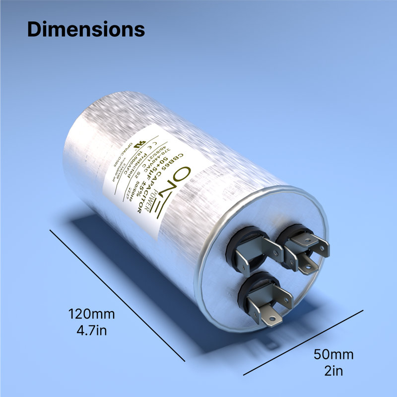 One Power 50/5-MFD, 370V ou 440V Condensateur de climatisation double 50 + 5 uF CBB65B Condensateurs de climatiseur pour le démarrage du moteur de ventilateur à courant alternatif ou la pompe à chaleur ou le condenseur droit froid