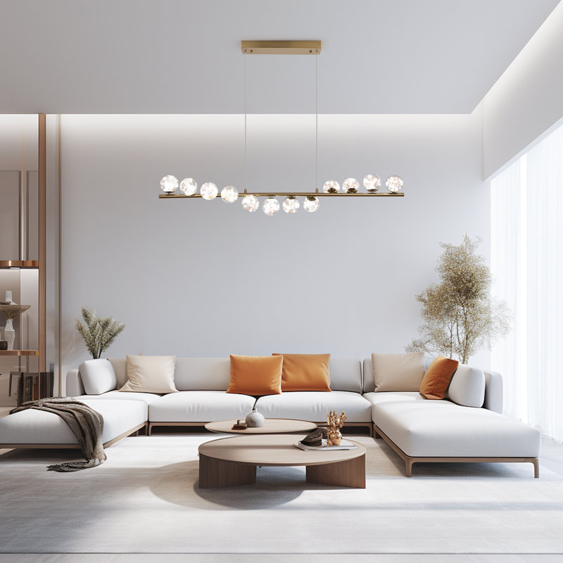 Luminaire suspendu linéaire pour îlot de cuisine à 12 lumières DEL Nese, Or