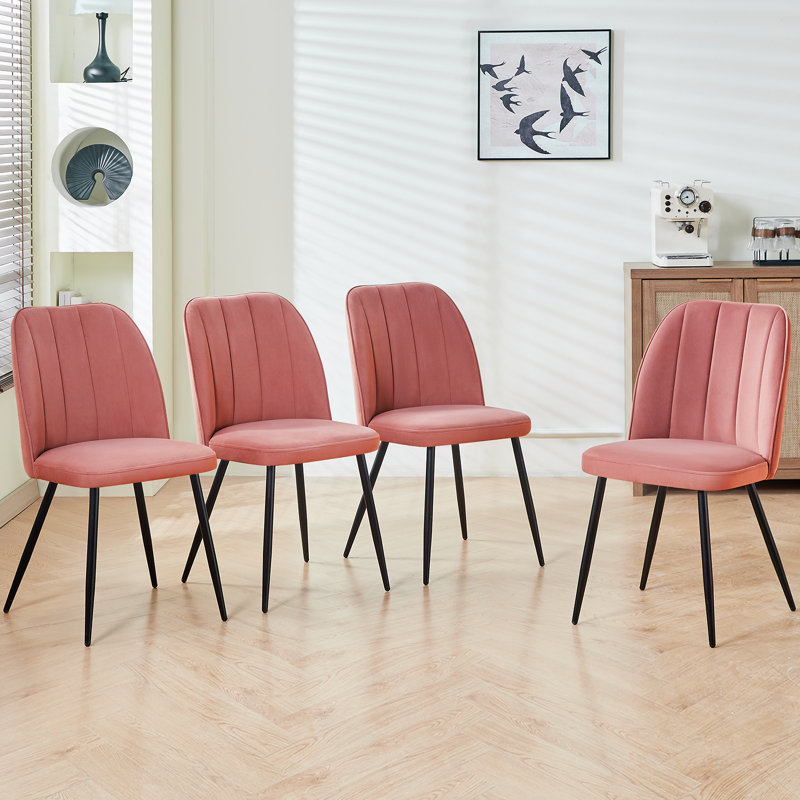 Barez Velvet/Suede Upholstered Armless Dining Chair with Adjustable Feet, Rose