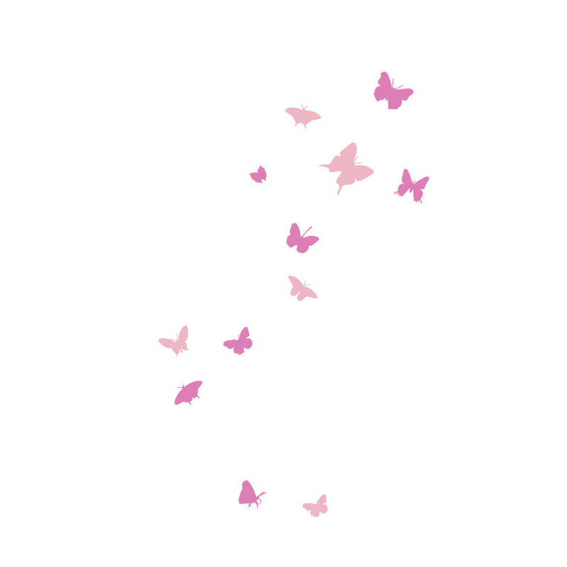 Décalcomanie murale papillons, Rose/Rose pâle, H 66 po x l 40 po x P 0,01 po