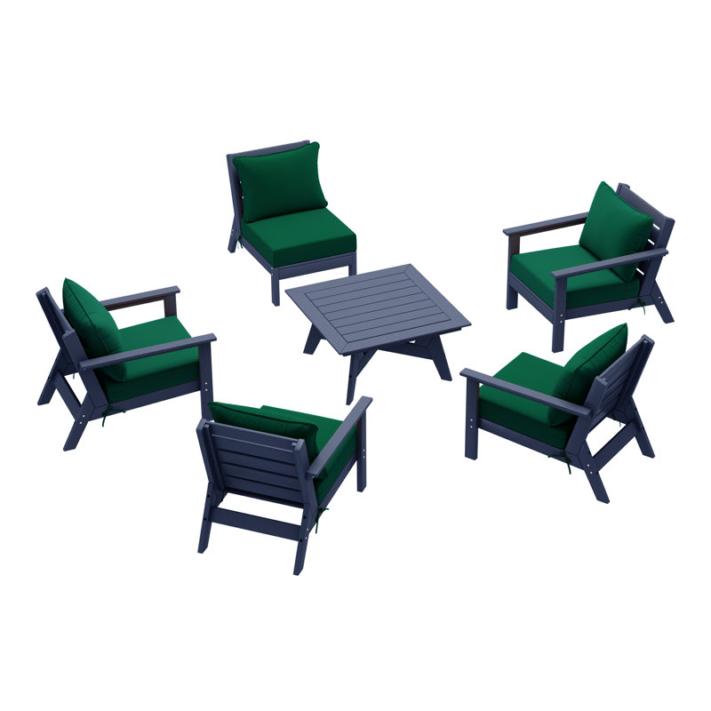6-Piece Deep Seating Set, Navy Blue, Green
