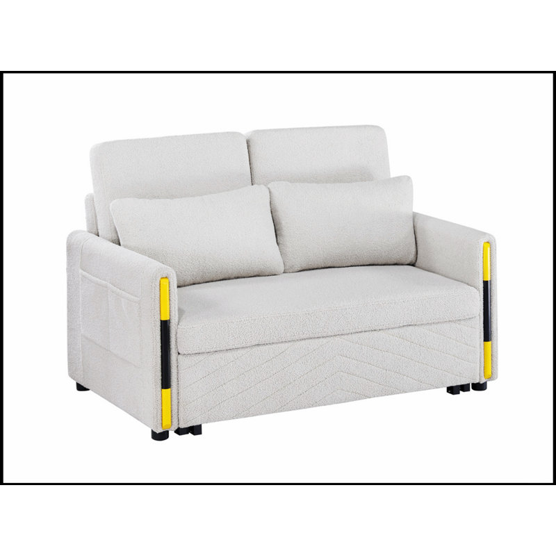 Causeuse-lit en velours beige de 55,5 po Perse