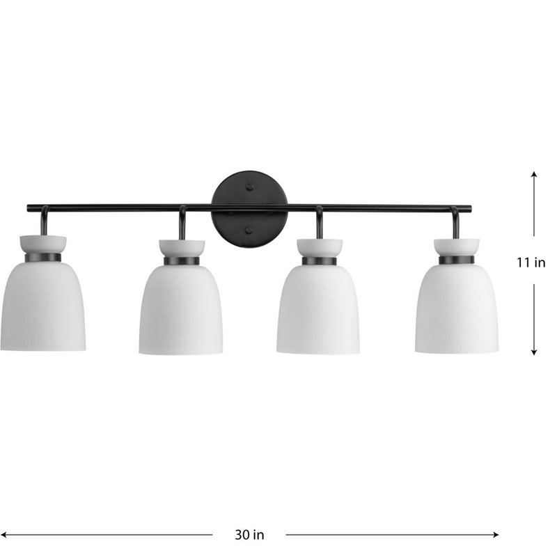 Lexie Matte Black 4-Light Vanity Fixture with Opal Glass Shades