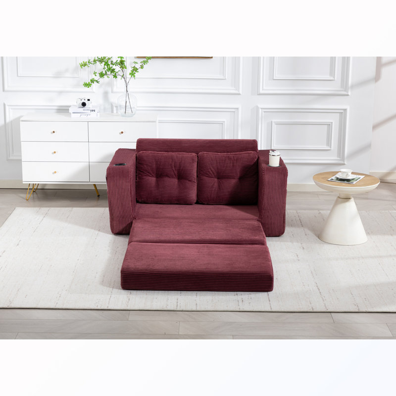 Canapé-lit convertible avec coussins, Wine Red Corduroy