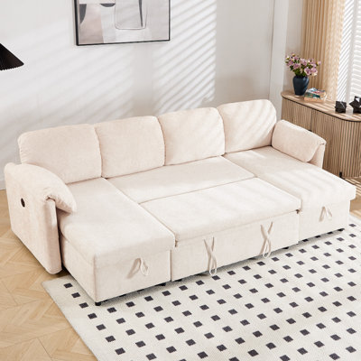 Upholstered Sleeper Sofa U Shape With Storage Sofa Bed With USB by Latitude Run