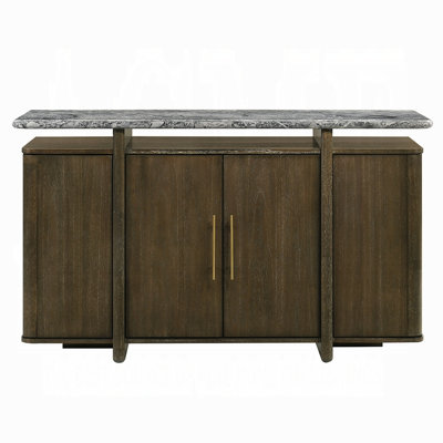 Armoire de rangement transitionnelle avec plateau en marbre naturel et finition noyer Dillon