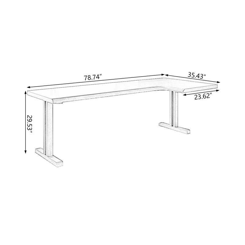 Light walnut L-Shaped Solid Wood desks, Right Hand Return, 29.53" H x 78.74" W x 35.43" D