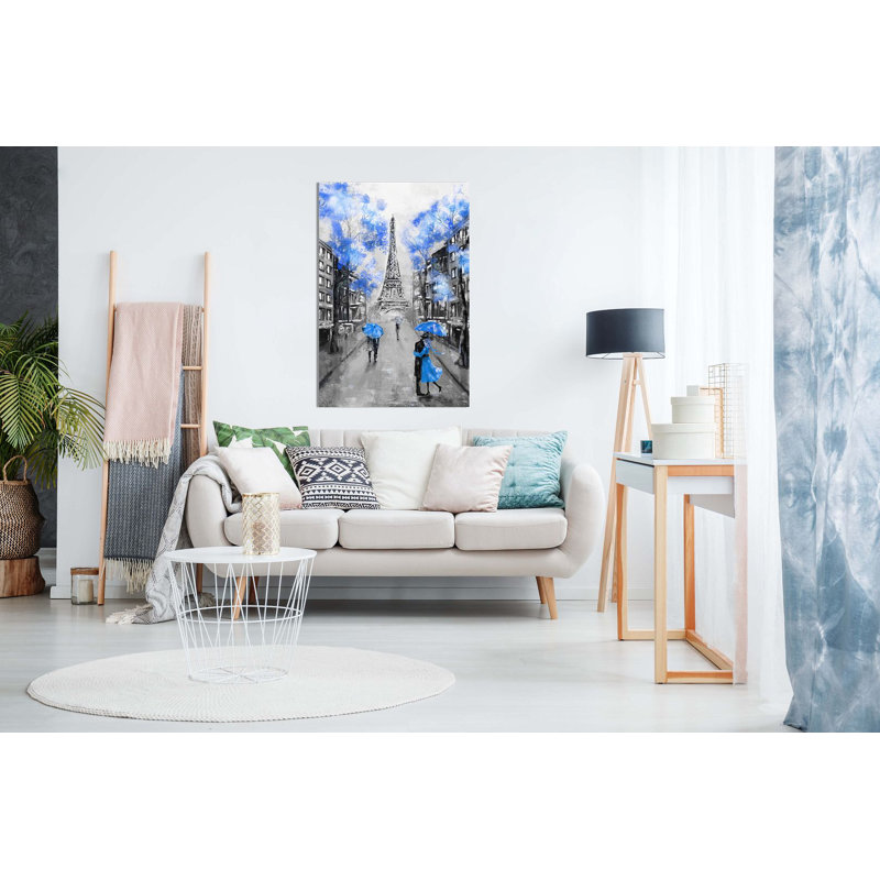 Black & White Paris Painting - Wrapped Canvas Print, Blue, 91cm H x 61cm W