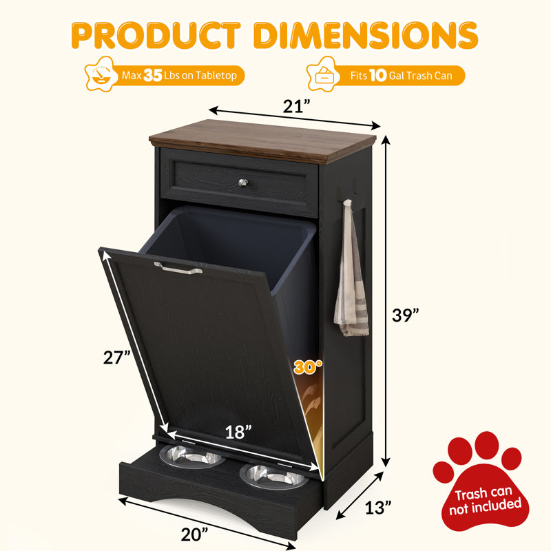 Armoire à ordures inclinable 10 gallons, armoire de poubelle de cuisine autoportante avec tiroir, poubelle cachée à l'épreuve des animaux de compagnie