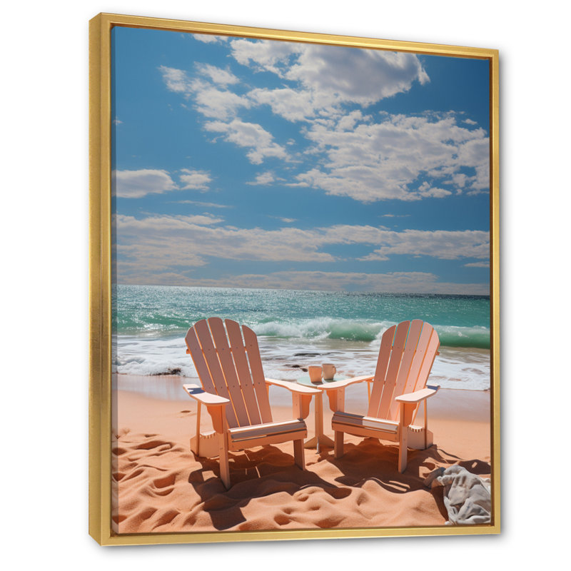 Chaise de plage Dream II - Décoration murale nautique et plage, H 44 po x l 34 po x P 1,5 po, Cadre flottant doré