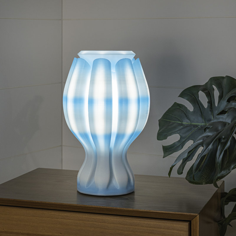 Flower 13" Tropical Coastal Plant-Based PLA 3D Printed Dimmable LED Table Lamp, Blue/White