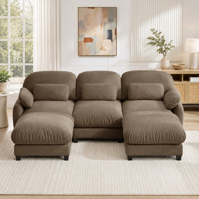 Canapé modulaire en U en chenille 3 places Sarvis avec 2 repose-pieds mobiles, sièges profonds, coussins style nuage et coussins lombaires