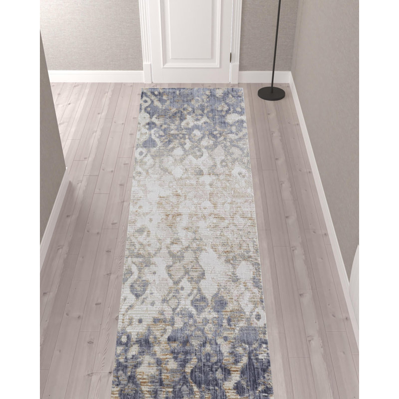 Tapis de couloir 12 pi brun clair ivoire et bleu
