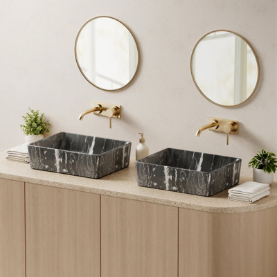 KES 19" x 16" Rectangle Marble-Pattern Vessel Sink, Modern Ceramic Porcelain Bathroom Sink Bowl for Bathroom Vanity Above Counter