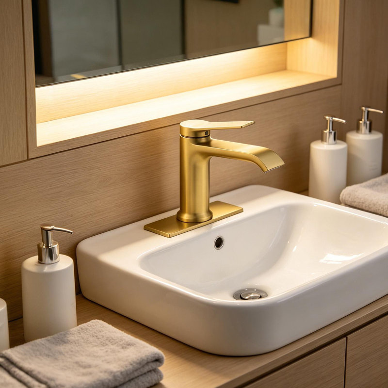 Single-Hole Single-Handle Bathroom Faucet With Drain Assembly, Brushed Gold