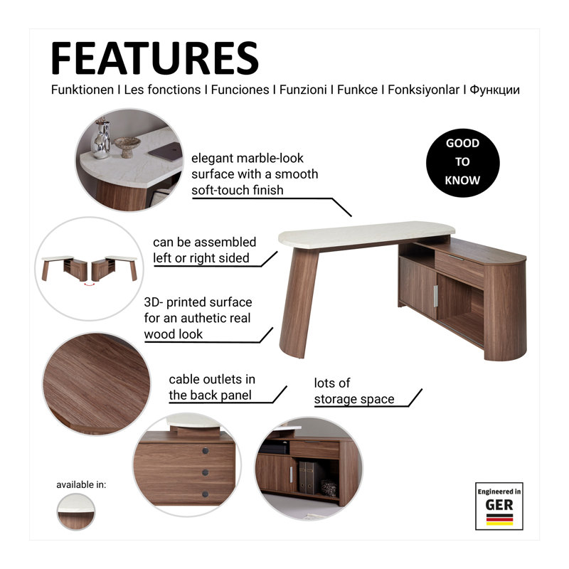 Slash 59,05" L-Shaped Writing Desk with Storage Cabinet, White/Brown