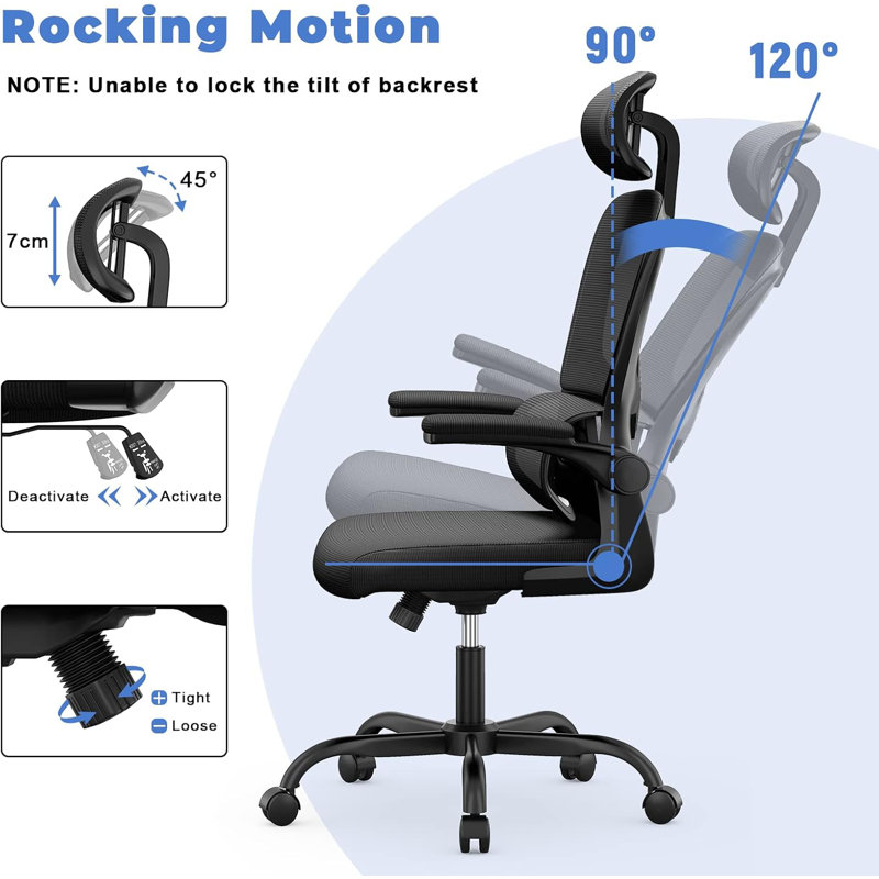 Office Chair Desk Chairs Ergonomic High Back Computer Chair with Adjustable Headrest and Flip-up Armrests for Office Study Room