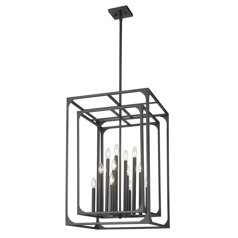 Lustre carré 12 lumières, Noir mat