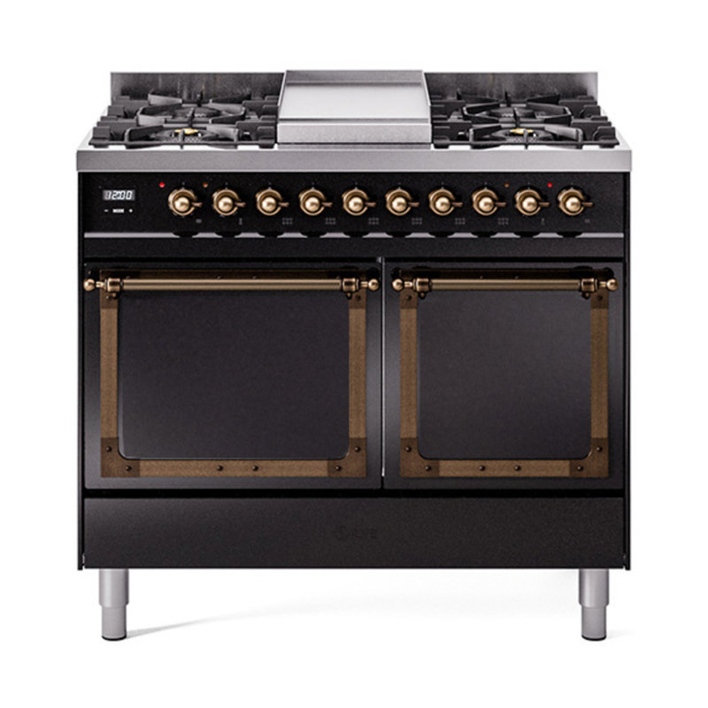 ILVE Nostalgie II Noblesse 40 in Dual Fuel Range, Glossy Black/Bronze, Natural Gas