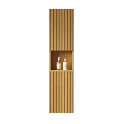 Armoire de salle de bain étroite de 59 po de hauteur - avec portes et tablettes en chêne pour petits espaces fixés au mur pour une utilisation durable