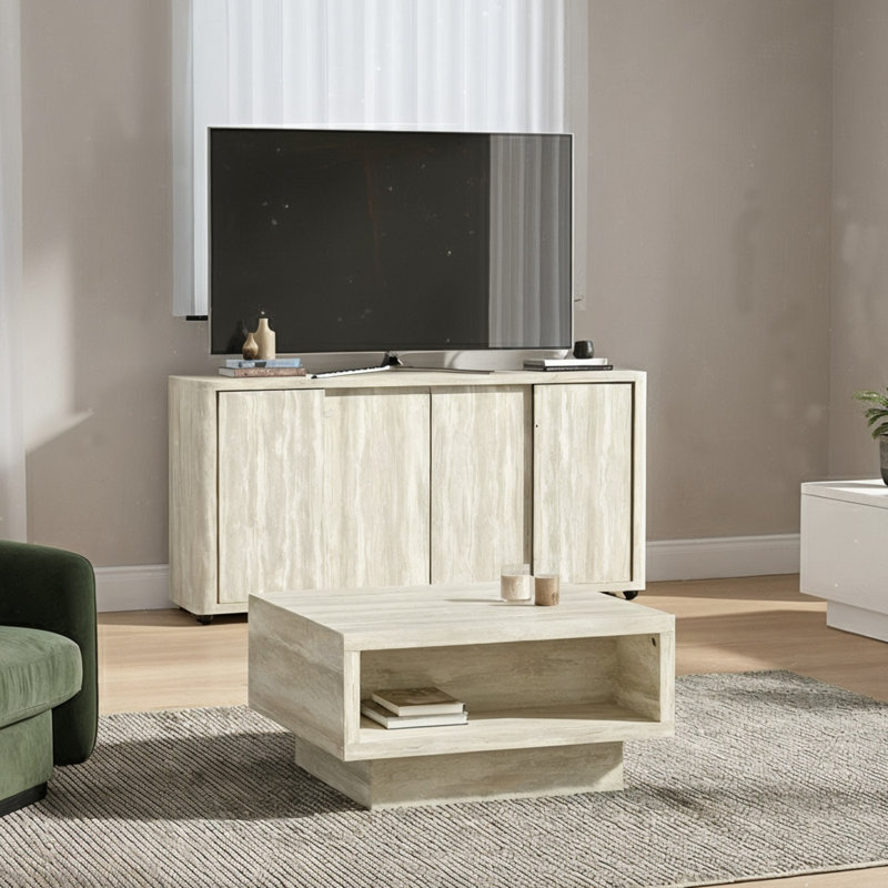 Caomhan 2 Piece Living Room Table Set, Travertine