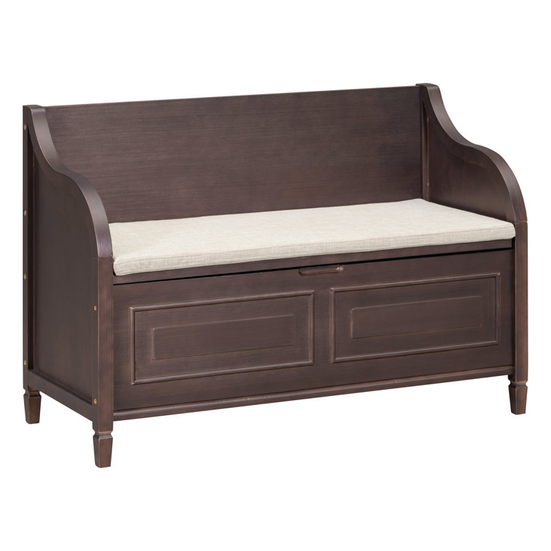 Banc de rangement multifonctionnel en bois massif avec charnière de sécurité, Espresso